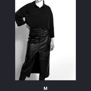 Zara faux black leather midi skirt. Size M.